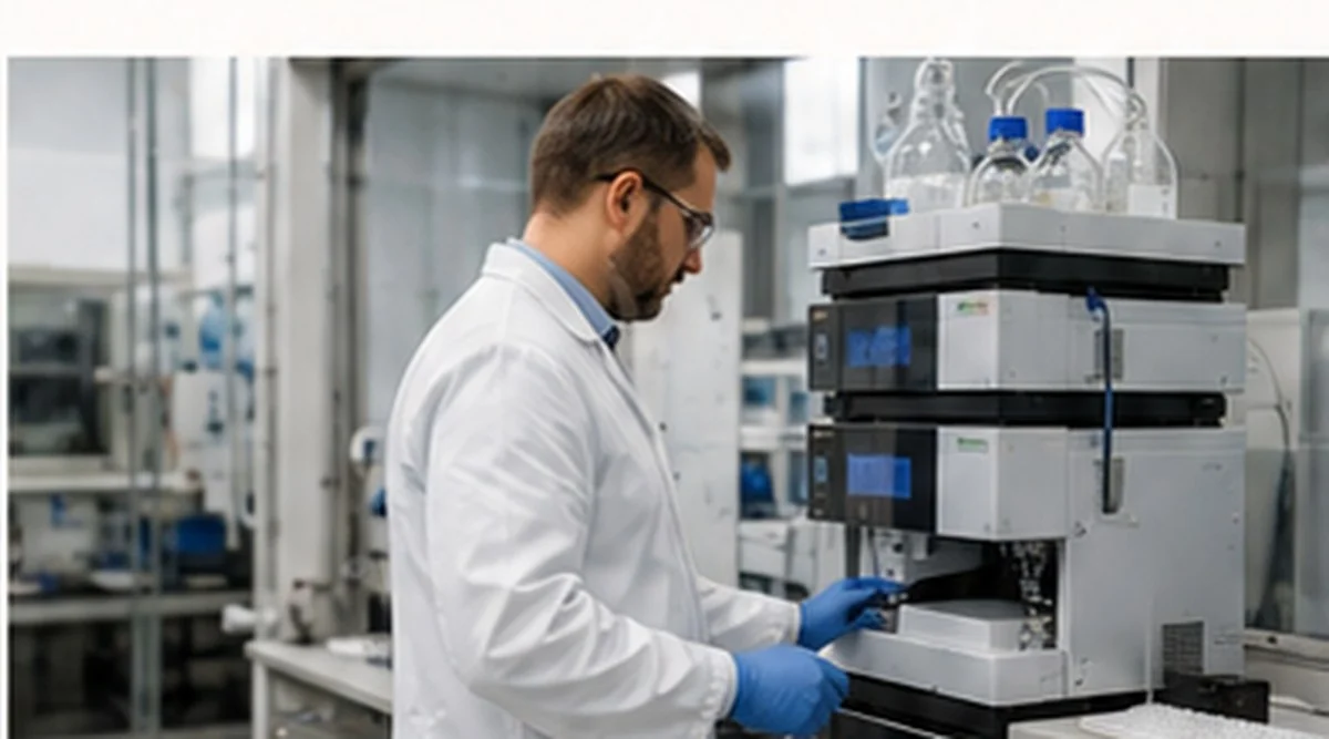 Scientist working with laboratory analytical equipment